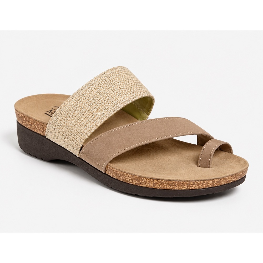 Munro American Aries Tan Beige Toe Loop Walking Wedge Sandals Womens 9.5 Narrow